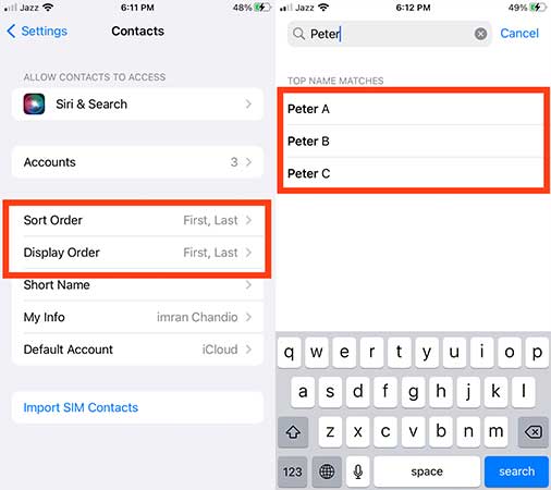 Difference between Sort order and Display order in iPhone