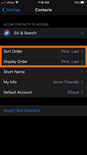 how-to-sort-contacts-in-alphabetically-by first name-iPhone
