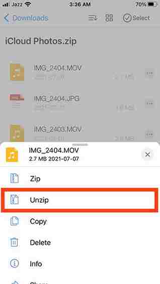 how to look at zip files on iPhone