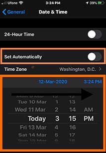 Set automatically Time and date through clock settings on iphone