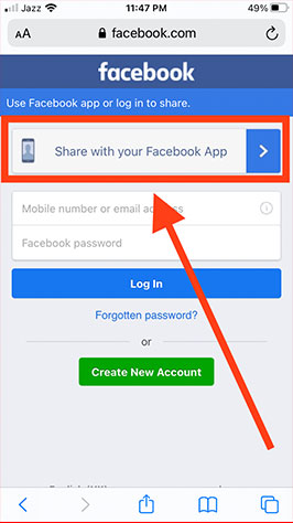 Share with your Facebook option in Safari Browser