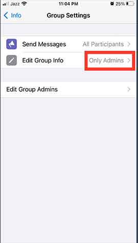 WhatsApp Group Settings Only Admin Can Change Group Name on iPhone